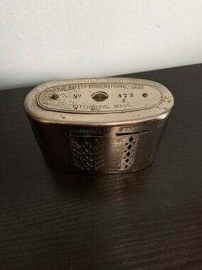 Vintage Metal Bank The Safety Fund National Bank Fitchburg, Mass.